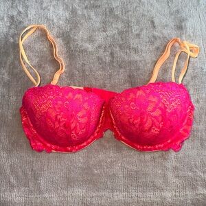 Victoria’s Secret PINK Neon Pink + Orange Lace Push-Up Bra